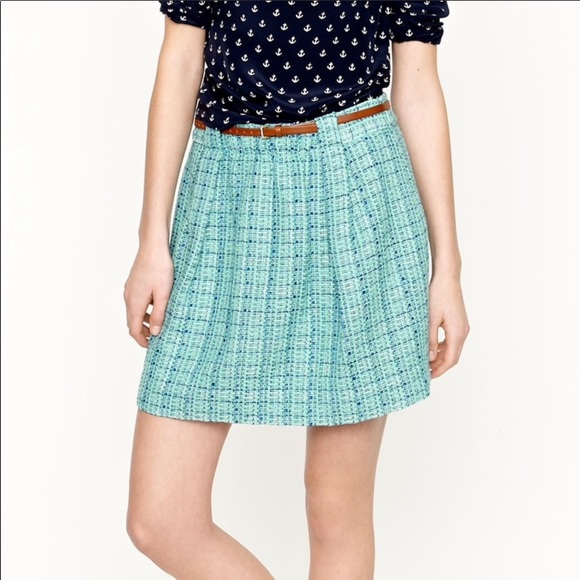 J. Crew Aqua Mint Tweed Shirred Flare Mini Skirt - Picture 9 of 12